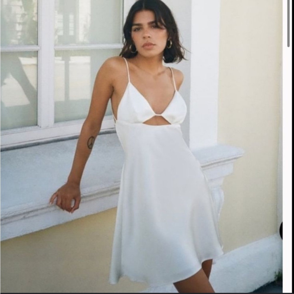 Zara Cream Mini Sundress Spaghetti Strap Plunge